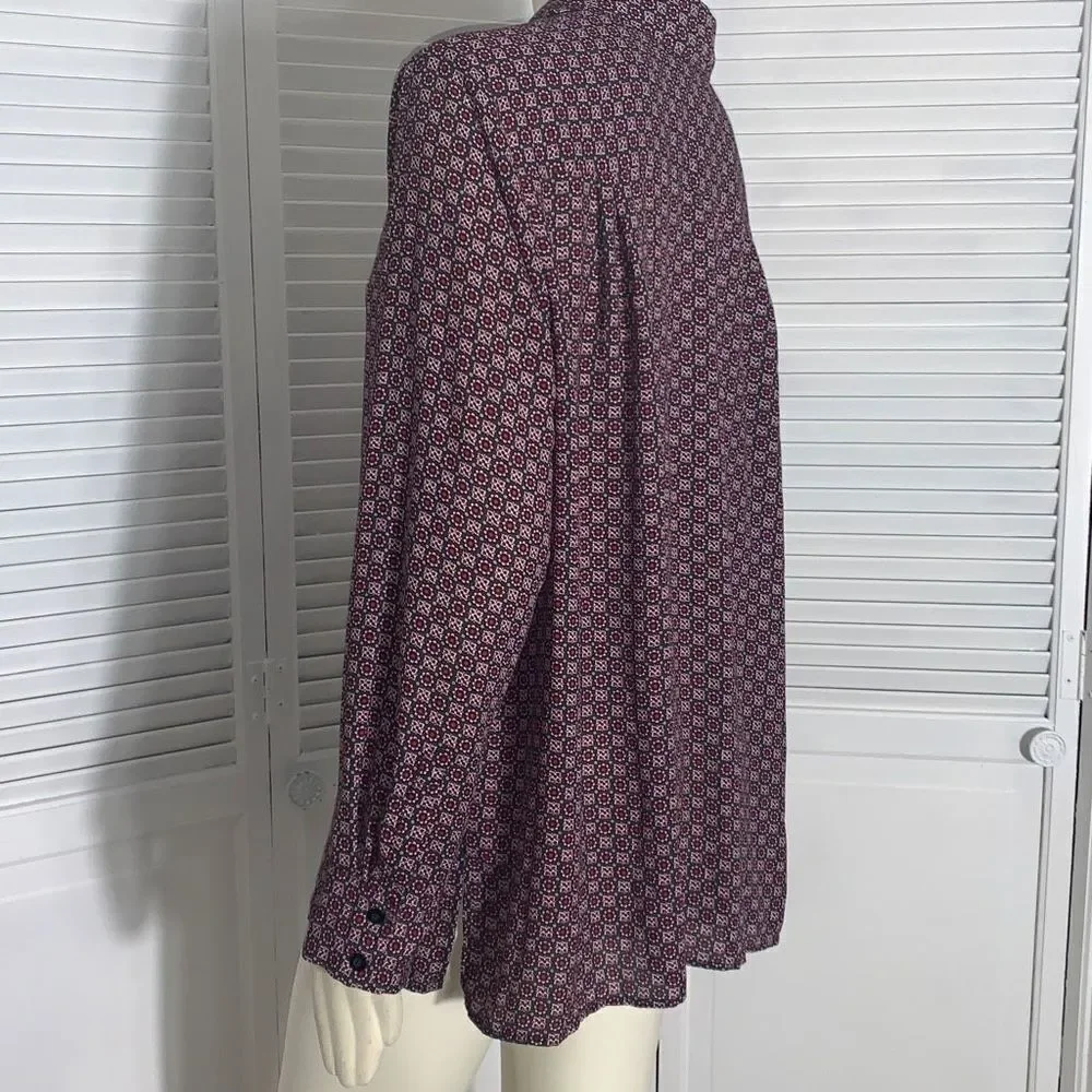 Vintage 90’s Chiffon Burgundy Wine Floral Retro Print Button Down Long Sleeve To